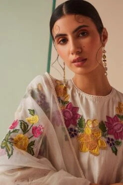 Chandrima Ivory Floral Embroidered Dupatta -Inca Sales Store 280723chz29 2