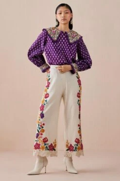 Chandrima Purple Printed Shirt With Collar Detail