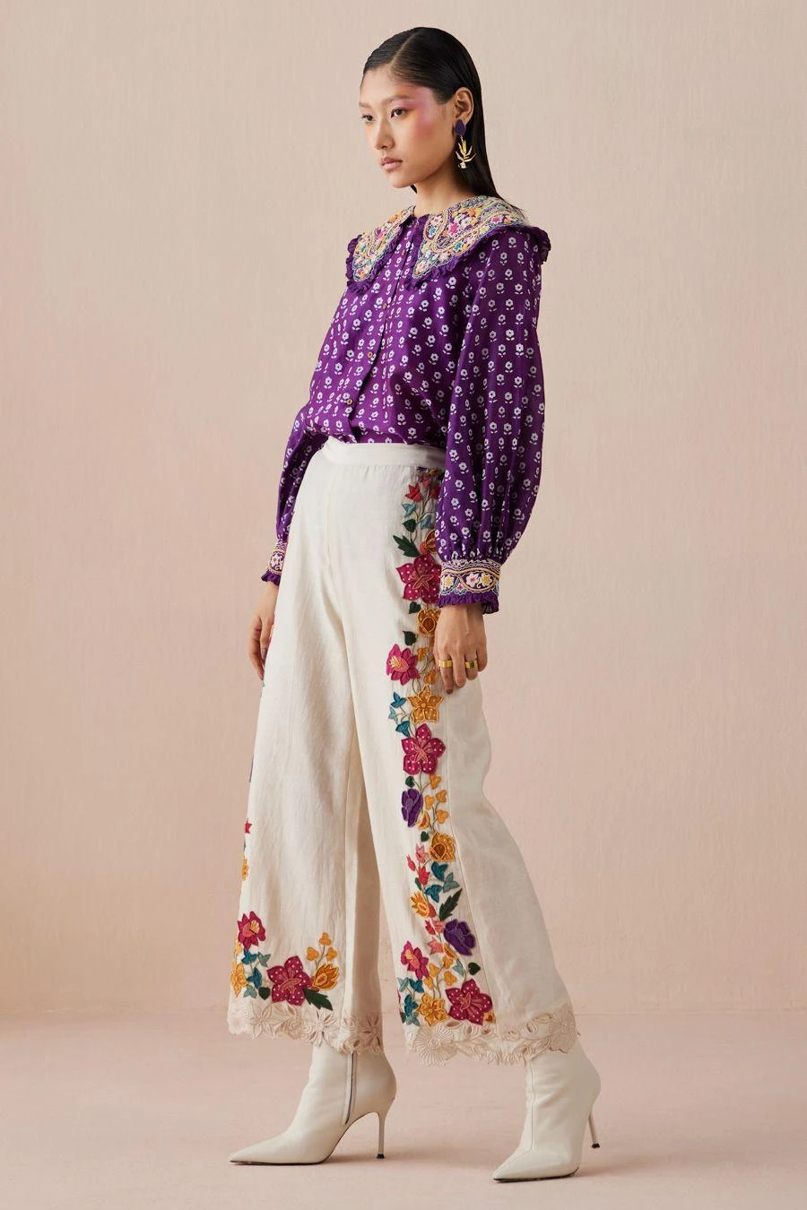 Chandrima Purple Printed Shirt With Collar Detail 4 Chandrima Purple Printed Shirt With Collar Detail - Image 2