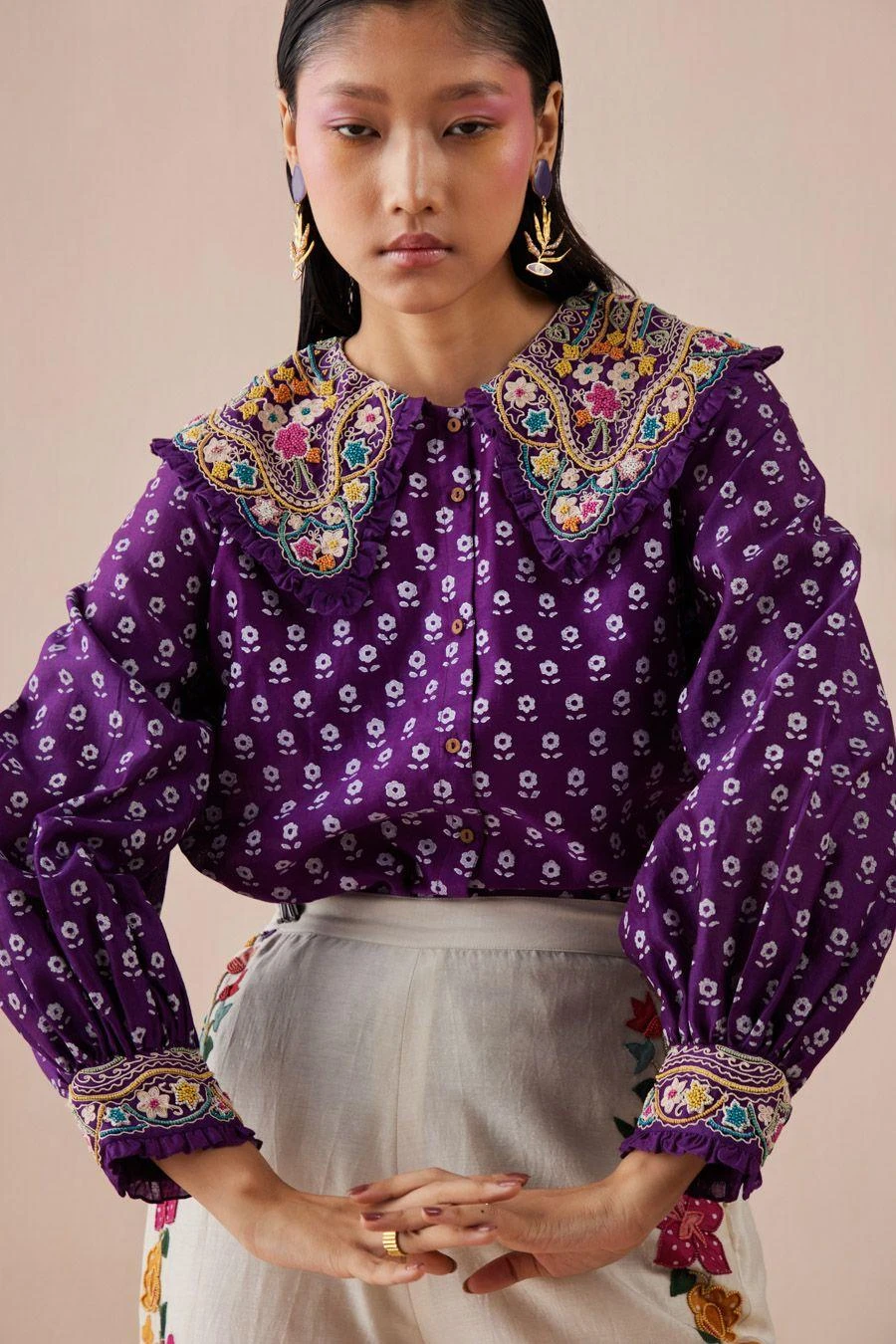 Chandrima Purple Printed Shirt With Collar Detail 5 Chandrima Purple Printed Shirt With Collar Detail - Image 3
