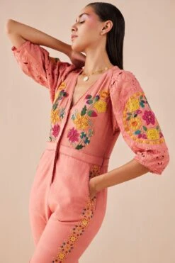 Chandrima Blush Floral Applique And Cutwork Jumpsuit -Inca Sales Store 2811cha34 3