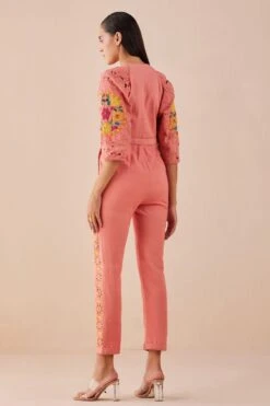 Chandrima Blush Floral Applique And Cutwork Jumpsuit -Inca Sales Store 2811cha34 4