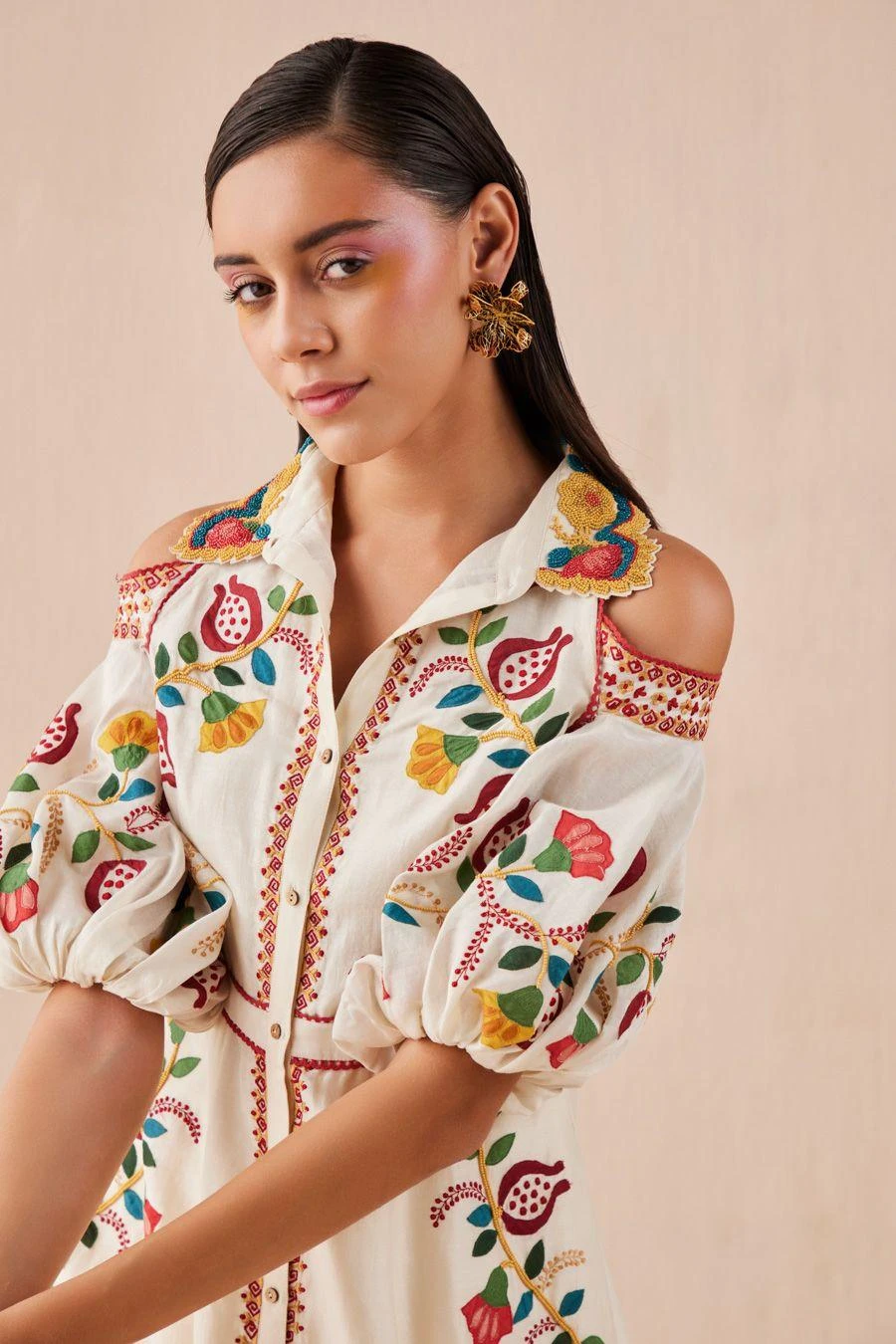 Chandrima Ivory Applique Cold Shoulder Midi Dress 4 Chandrima Ivory Applique Cold Shoulder Midi Dress - Image 2