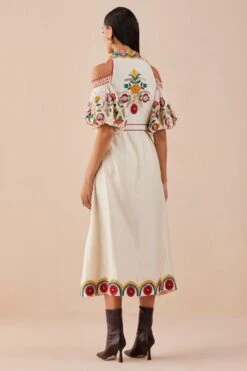 Chandrima Ivory Applique Cold Shoulder Midi Dress 9 Chandrima Ivory Applique Cold Shoulder Midi Dress -Inca Sales Store 2811cha36 4