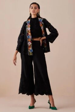 Chandrima Black Embellished Cutwork Jacket
