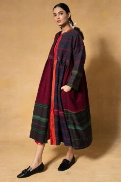 Injiri Navy Blue Smocked Woolen Jacket -Inca Sales Store 2811inj1 4