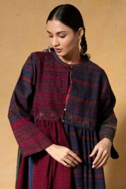 Injiri Navy Blue Smocked Woolen Jacket -Inca Sales Store 2811inj1 5