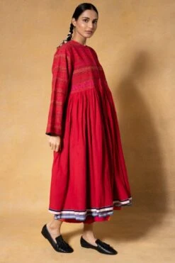 Injiri Red Smocked Cotton Jacket -Inca Sales Store 2811inj2 2