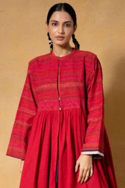 Injiri Red Smocked Cotton Jacket -Inca Sales Store 2811inj2 3