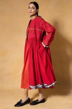 Injiri Red Smocked Cotton Jacket -Inca Sales Store 2811inj2 4