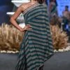 SVA Blue Leaf Printed One Shoulder Concept Sari