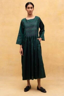 Injiri Emerald Handwoven Smoked Dress