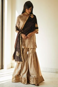 Shorshe Warm Beige Mulberry Silk Kurta & Sharara