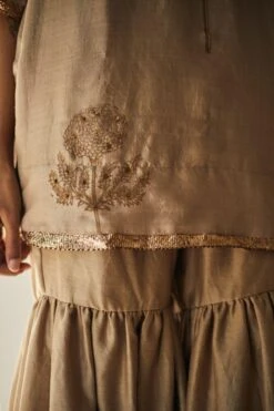 Shorshe Warm Beige Mulberry Silk Kurta & Sharara -Inca Sales Store 2812sho13 5
