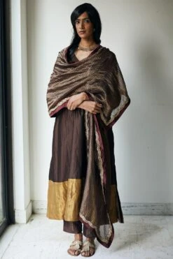 Shorshe Handloom Striped Tissue Brown Stole