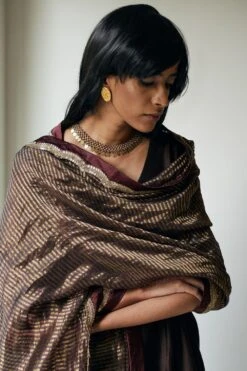 Shorshe Handloom Striped Tissue Brown Stole -Inca Sales Store 2812sho21 3