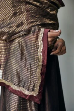 Shorshe Handloom Striped Tissue Brown Stole -Inca Sales Store 2812sho21 4