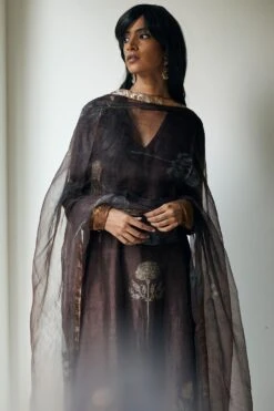 Shorshe Silk Organza Brown Stole -Inca Sales Store 2812sho22 2