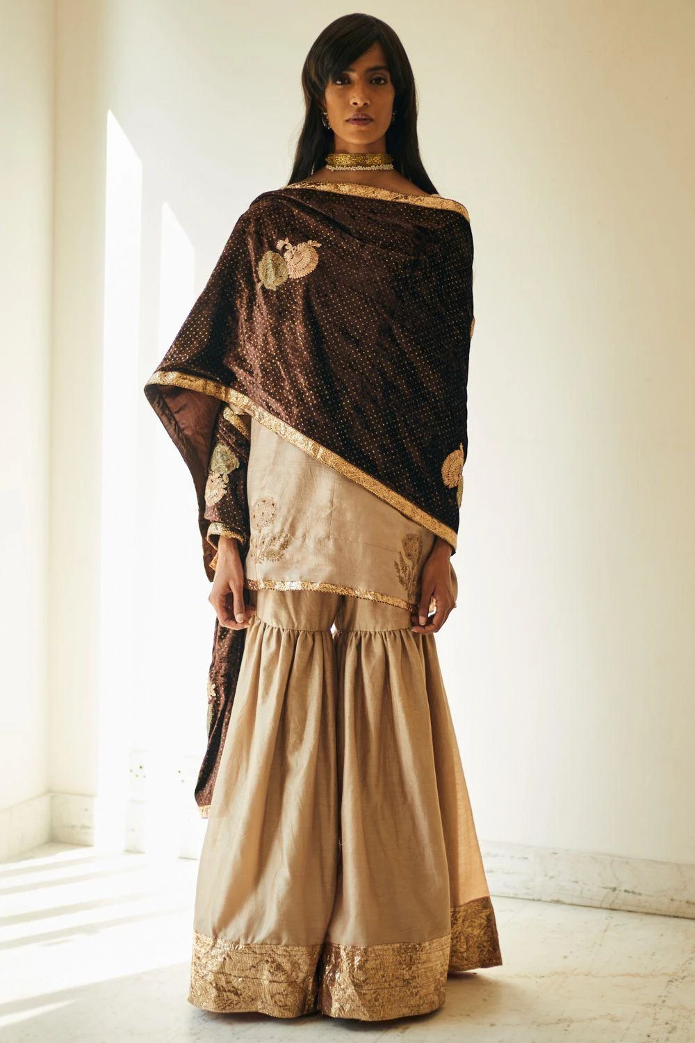 Shorshe Dark Brown Velvet Stole 3 Shorshe Dark Brown Velvet Stole