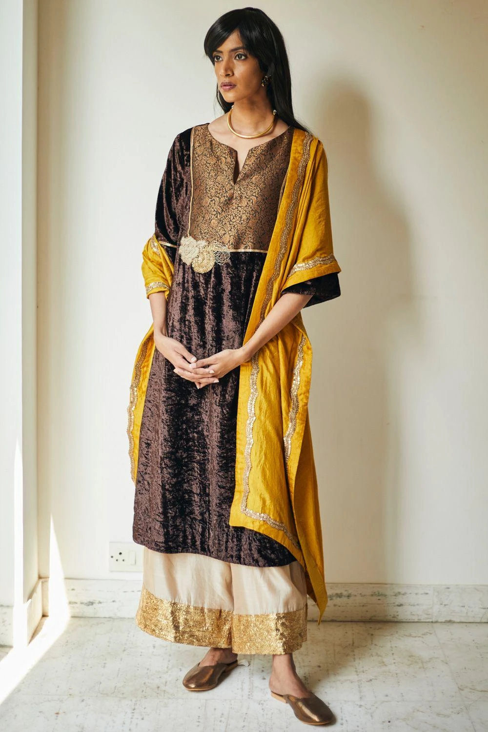 Shorshe Mulberry Silk Mustard Stole 3 Shorshe Mulberry Silk Mustard Stole