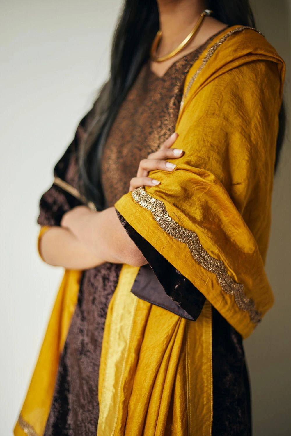 Shorshe Mulberry Silk Mustard Stole 4 Shorshe Mulberry Silk Mustard Stole - Image 2