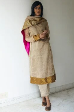 Shorshe Warm Beige Chanderi Stole