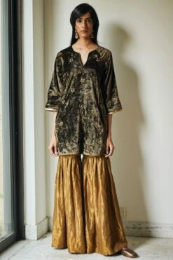Shorshe Moss Green Velvet Kurta & Sharara