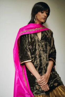 Shorshe Moss Green Velvet Kurta & Sharara -Inca Sales Store 2812sho4 3