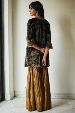 Shorshe Moss Green Velvet Kurta & Sharara -Inca Sales Store 2812sho4 5