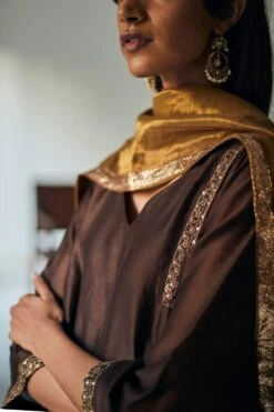 Shorshe Dark Brown Chanderi Kurta & Sharara Set -Inca Sales Store 2812sho9 3