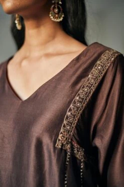 Shorshe Dark Brown Chanderi Kurta & Sharara Set -Inca Sales Store 2812sho9 4