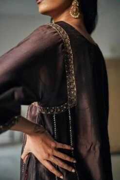 Shorshe Dark Brown Chanderi Kurta & Sharara Set -Inca Sales Store 2812sho9 5