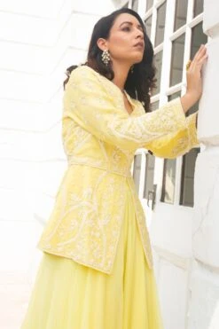 Devika Bhayana Yellow Embroidered Peplum & Layered Sharara Pants -Inca Sales Store 281db8 2
