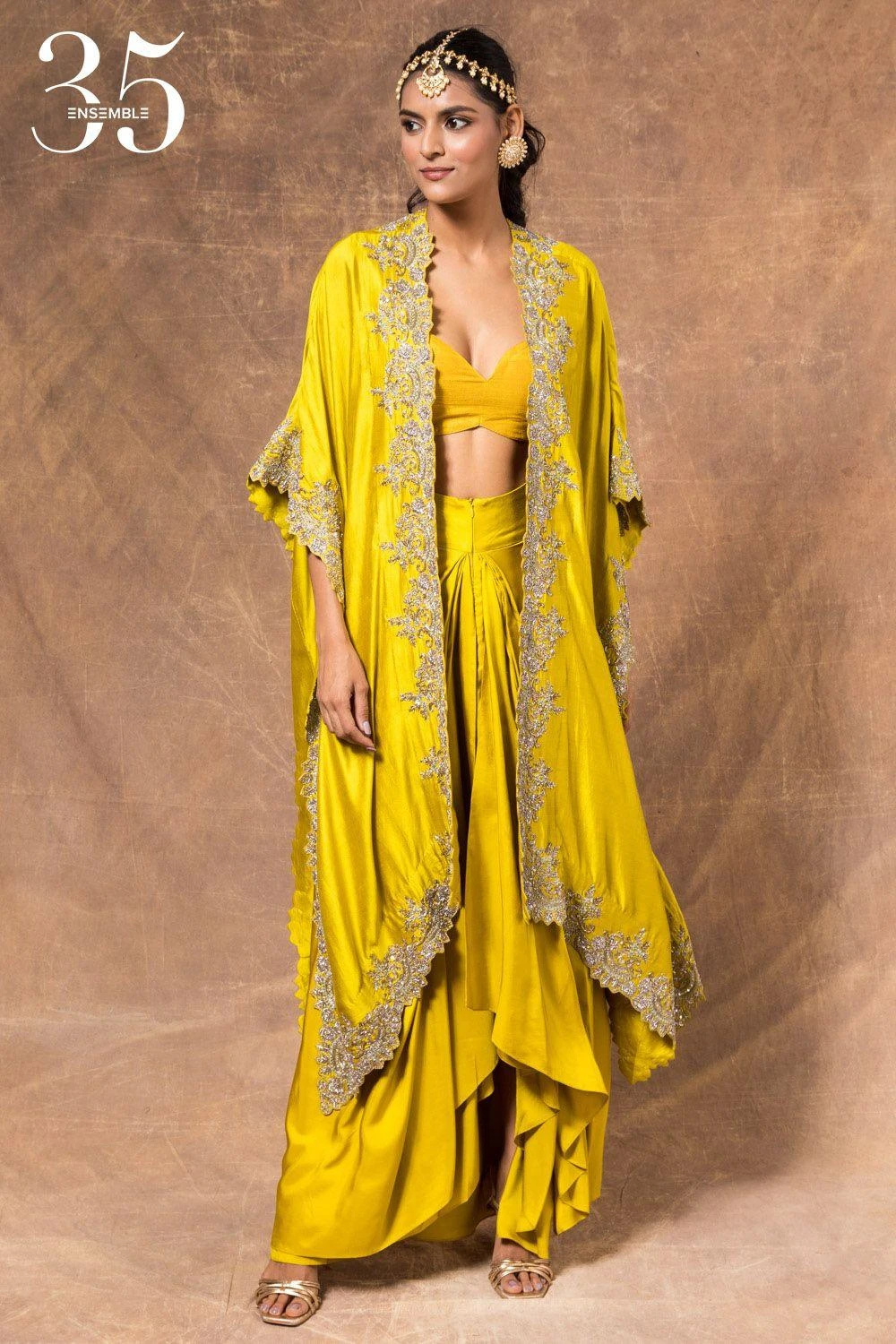 Jayanti Reddy Mustard Zardosi Embroidered Cape Set 3 Jayanti Reddy Mustard Zardosi Embroidered Cape Set