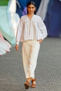 Bodice Ivory V-Neck Umbrella Top