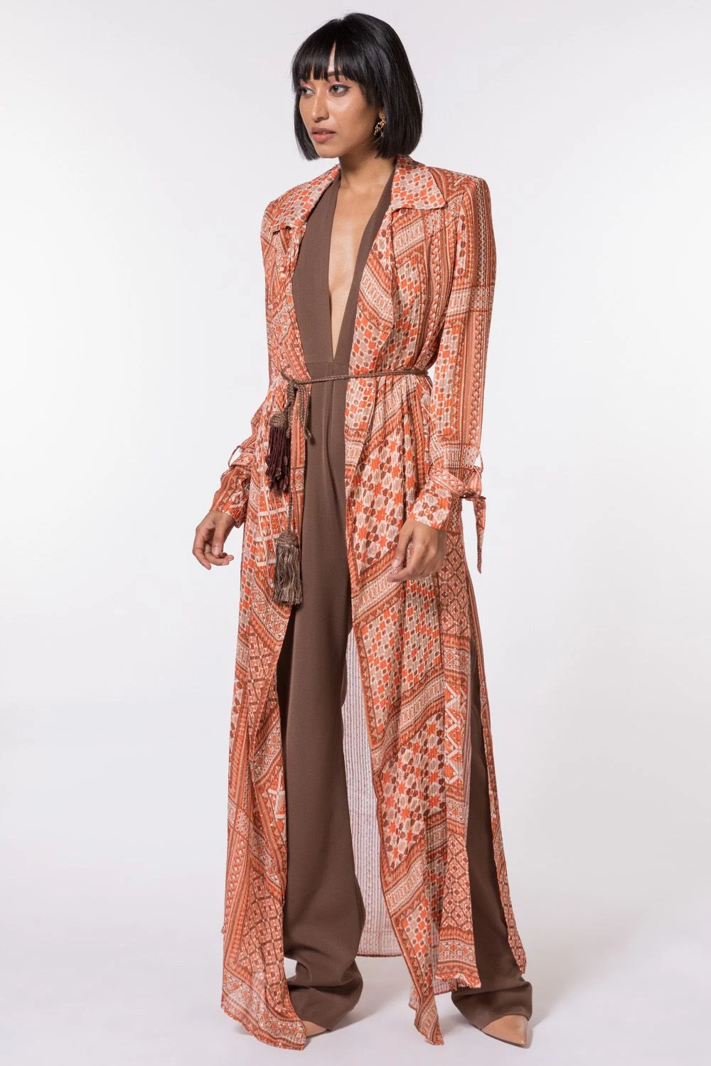 Nikita Mhaisalkar Tribal Print Sheeted Trench Coat 3 Nikita Mhaisalkar Tribal Print Sheeted Trench Coat