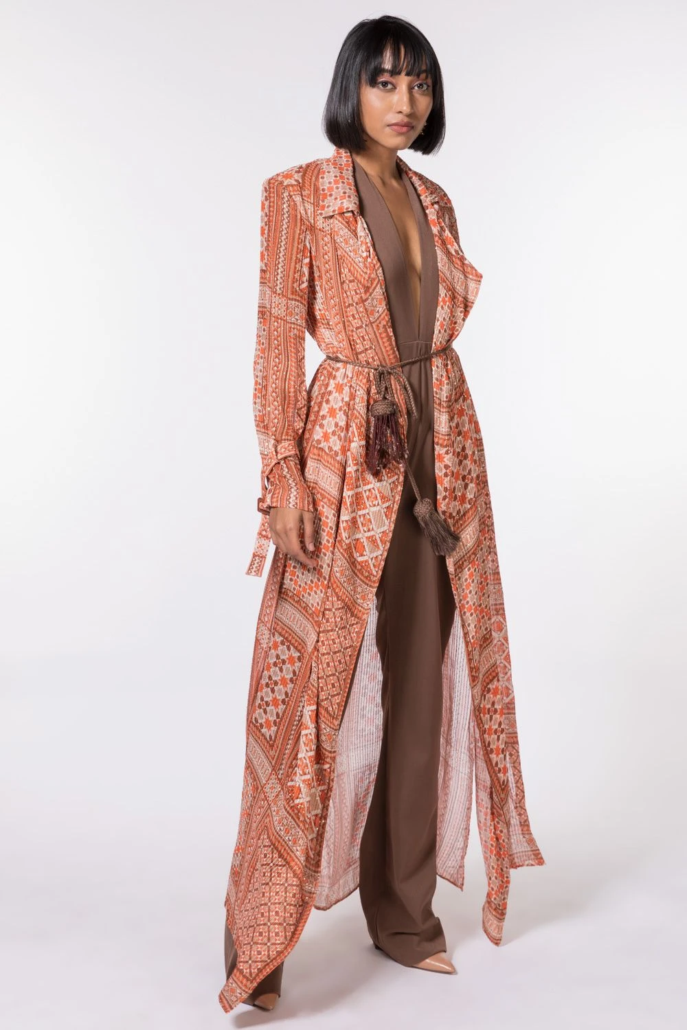 Nikita Mhaisalkar Tribal Print Sheeted Trench Coat 5 Nikita Mhaisalkar Tribal Print Sheeted Trench Coat - Image 3