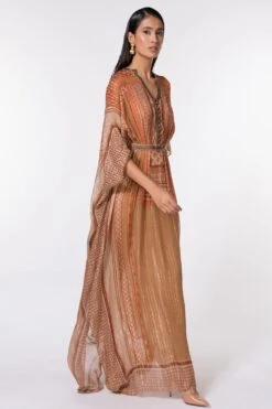 Nikita Mhaisalkar Dark Beige Placement Print Kaftan -Inca Sales Store 284nm12 2