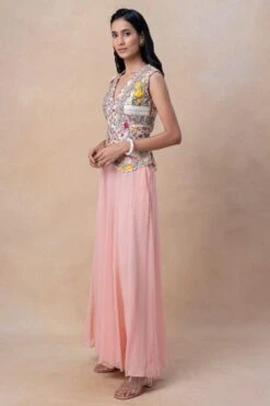 Varun Bahl Peach Embellished Jacket Set -Inca Sales Store 28623vbp1 3