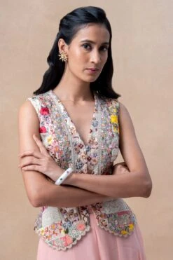 Varun Bahl Peach Embellished Jacket Set -Inca Sales Store 28623vbp1 4