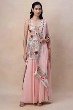 Varun Bahl Peach Embellished Sharara Set