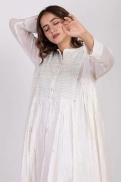 Ekadi White Hand Embroidered Block Print Dress -Inca Sales Store 286ekd20 4
