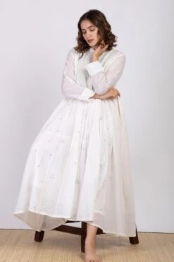 Ekadi White Hand Embroidered Block Print Dress -Inca Sales Store 286ekd20 5