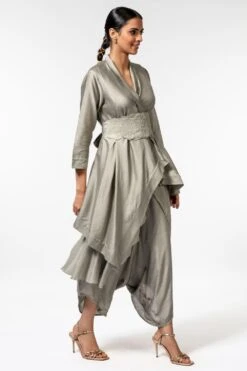 Aikeyah Grey Asymmetric Jacket Set With Quilted Belt -Inca Sales Store 287aikeyah4 3