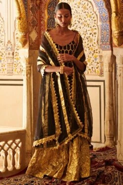 Itrh Black Embroidered Sharara Set