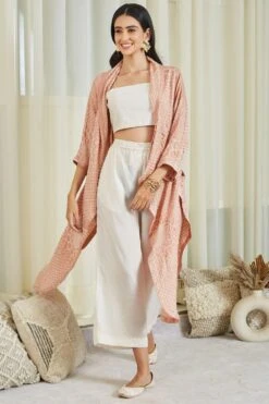 Twenty Nine Peach Gajji Silk Cape Set