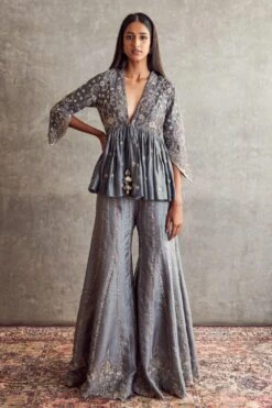 Jayanti Reddy Grey Zardosi Embellished Sharara Set