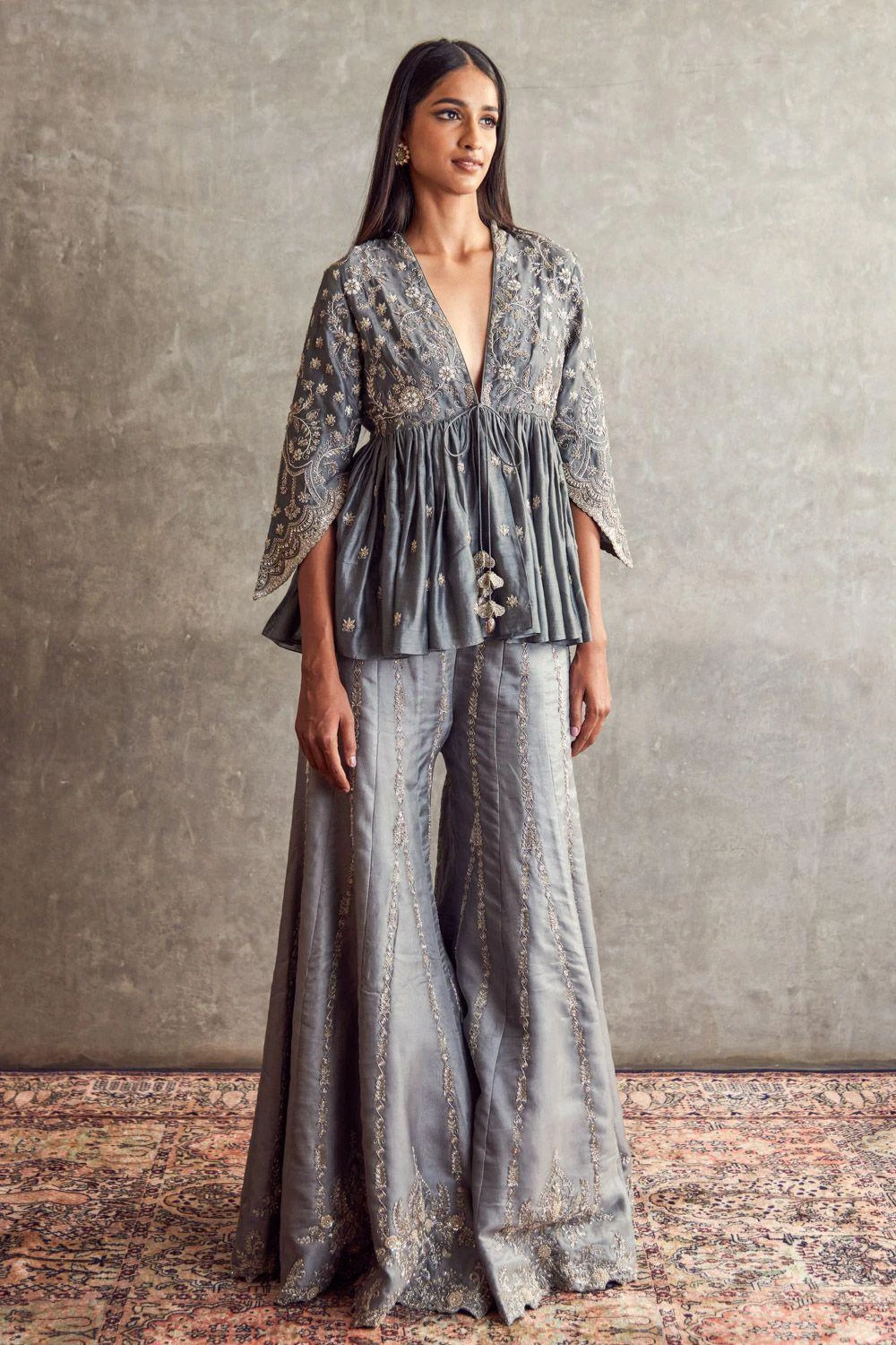 Jayanti Reddy Grey Zardosi Embellished Sharara Set 4 Jayanti Reddy Grey Zardosi Embellished Sharara Set - Image 2