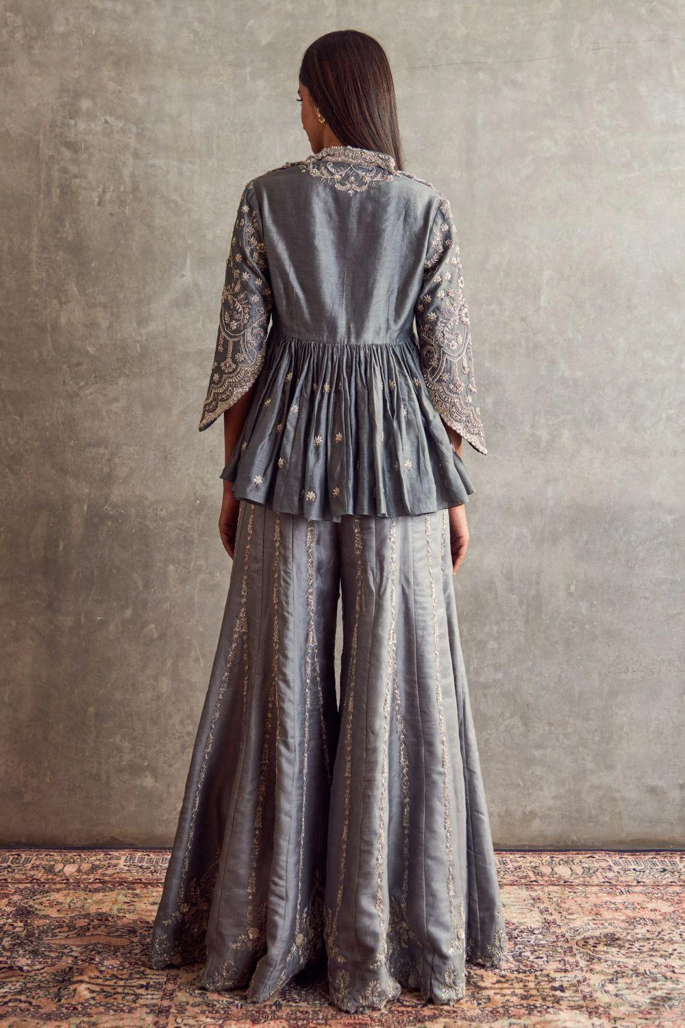 Jayanti Reddy Grey Zardosi Embellished Sharara Set 5 Jayanti Reddy Grey Zardosi Embellished Sharara Set - Image 3