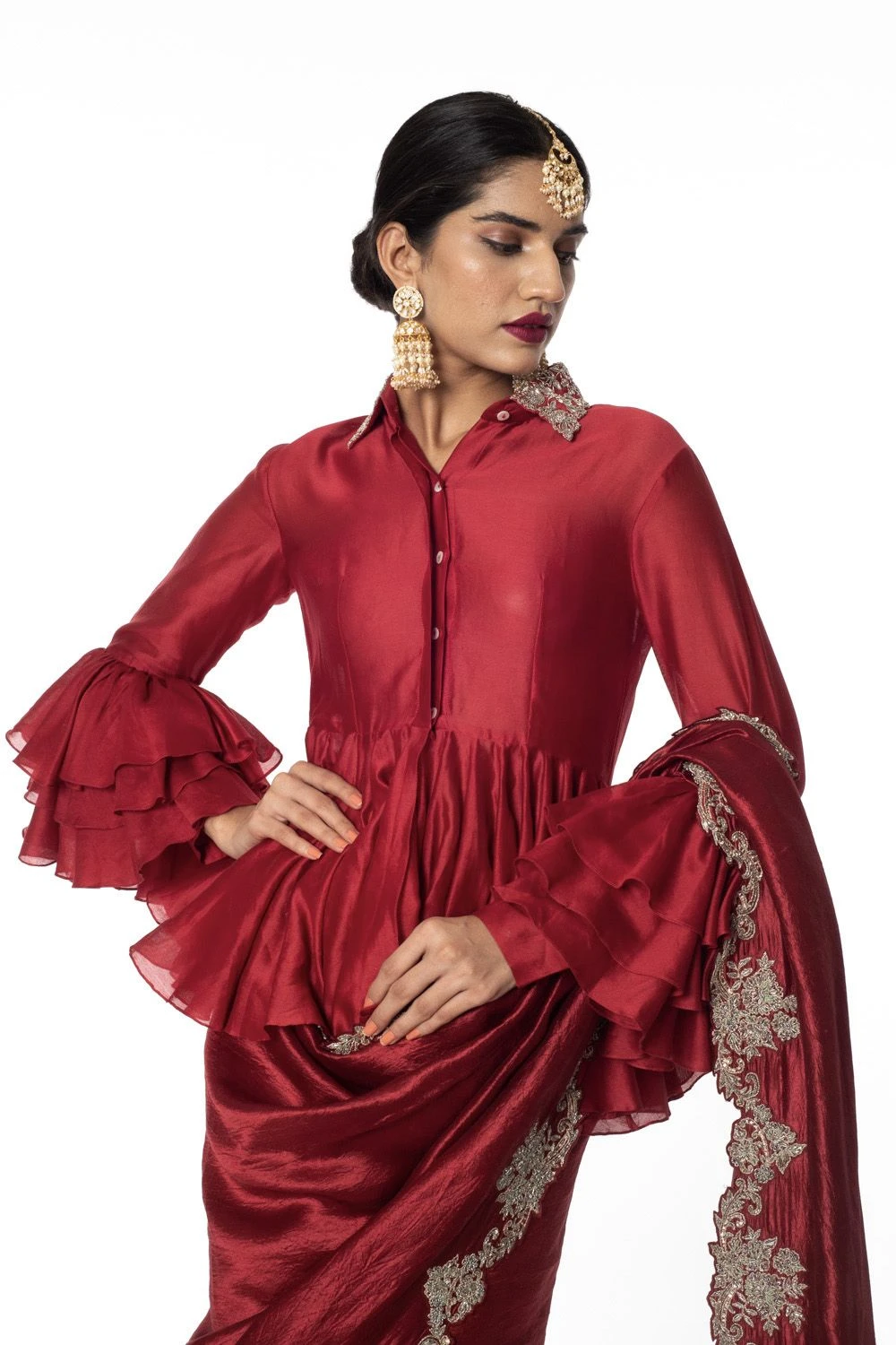 Jayanti Reddy Red Embellished Peplum Top 3 Jayanti Reddy Red Embellished Peplum Top